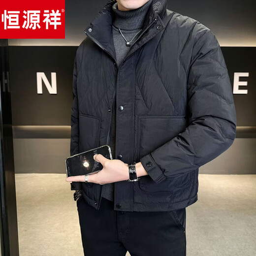 恒源祥羽绒服男短款冬季加厚2026新款休闲百搭轻盈保暖冬装鸭绒外套 黑色 L
