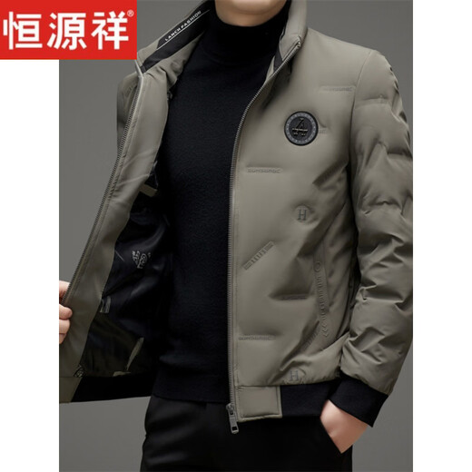 Hengyuanxiang light luxury high-end men's down jacket winter thickened middle-aged white duck down short stand collar cold-proof men's down jacket black (88177) M 170 100-115Jin Jin equals 0.5 kg