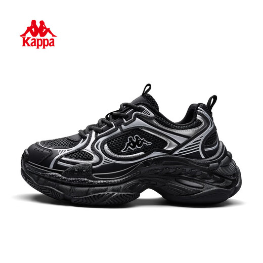 Kappa (Kappa) women's shoes dad shoes for women 2026 spring new soft-soled all-match sports shoes thick-soled casual shoes heightening shoes for women black/silver 38