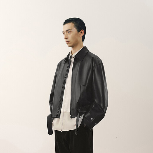 Sketch men's 2026 spring new imitation leather jacket H-shaped short oversize9Q1T13950 001 black L