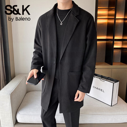 Baleno S&K series woolen coat, autumn and winter men's mid-length windbreaker, casual trendy business suit, gray jacket S