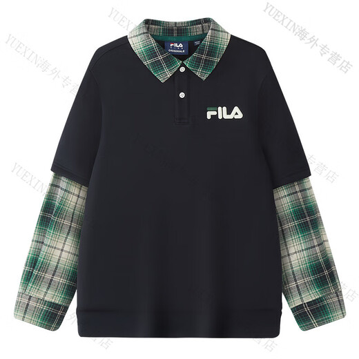 FILA KIDS Children's Clothing Boys' Sweaters 2026 Spring New Children's Velvet Lapel Pullover Top Legend Blue-NV 150 cm