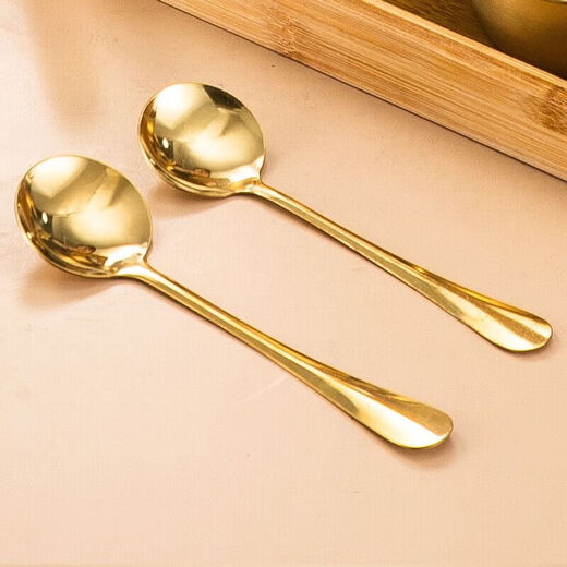 WANIOT golden spoon Korean style high-looking stainless steel spoon creative rice spoon spoon long handle exquisite large soup spoon hot pot spoon stainless steel golden spoon 10 pieces