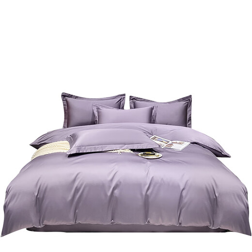 He Jiagong high-end simple solid color four-piece set 1.8m pure cotton three-piece set 0.9m bedding custom-made Austrian gray + khaki bed sheet style (quilt cover 150*200cm) 5-1