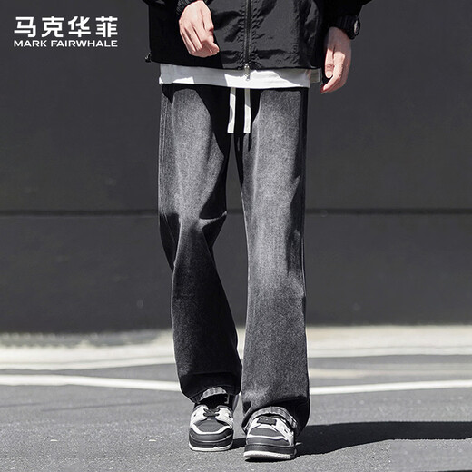 MARK FAIRWHALE Jeans Men's Spring Autumn American Retro Pants Men's Loose Scimitar Casual Pants Men's Pants Smoke Gray XL