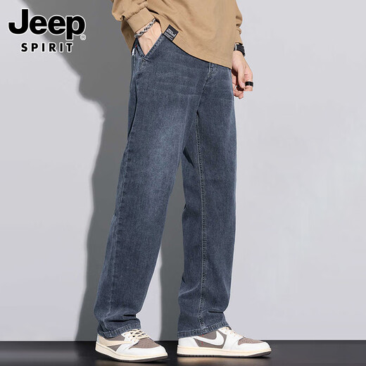 JEEP SPIRIT Jeep jeans men's straight-leg men's autumn and winter trendy casual wide-leg long pants blue gray 32