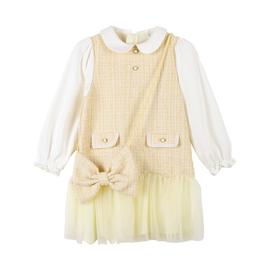 Xiaoyinman children's clothing girls doll collar dress Xiaoxiangfeng 26 spring sweet and cute mesh skirt for children yellow 110