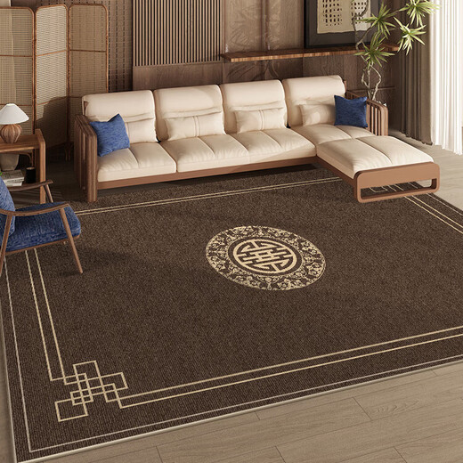 Jun Yuexi new Chinese style living room carpet thickened study soundproof floor mat bedroom bedside sofa coffee table blanket household disposable mat loop pile-ebony case 240cm*400cm decorative space