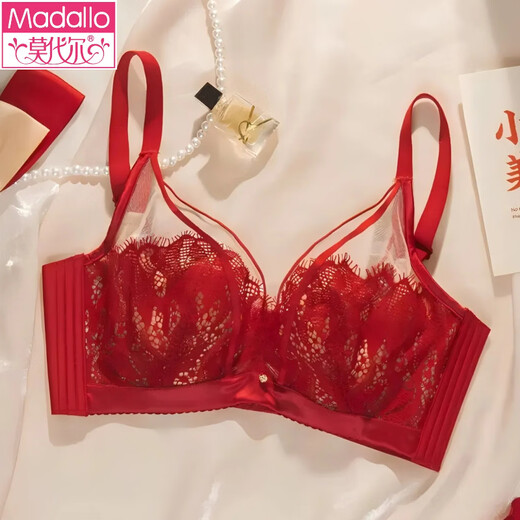 Modal Red Underwear Ladies Wedding Bride Big Breast Revealing Small Breast Sexy Lace Zodiac Year Bra Set Yellow Single/Piece 75B 34C