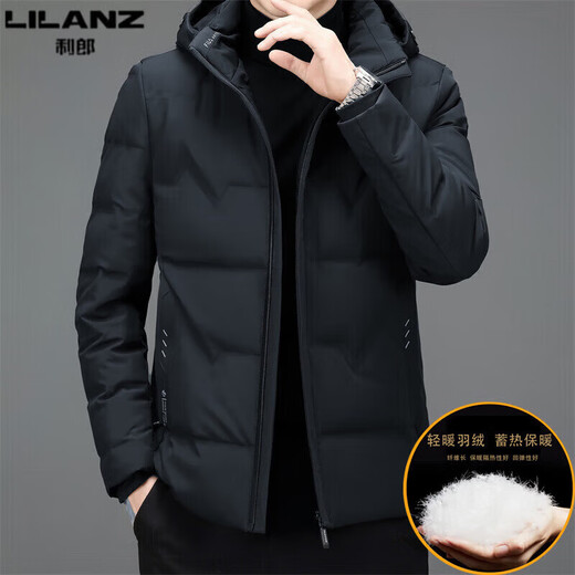 利郎（LILANZ）男装连帽服冬季加厚保暖中青年男士休闲短款防寒羽绒服外套 W2186黑色 M 170