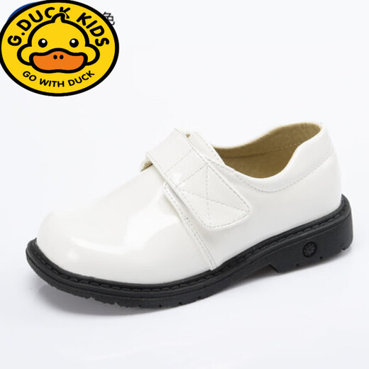 G.duck children's leather shoes, boys' shoes, girls' soft-soled boys' black and white British shows, big children and small hosts performing, black laces 38