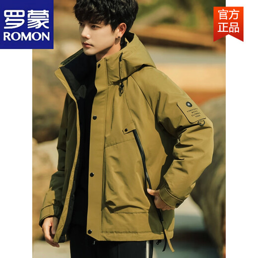ROMON down jacket men's jacket three-proof fashionable outdoor 2025 winter jacket warm and cold-proof clothing trendy brand handsome black M 95-120