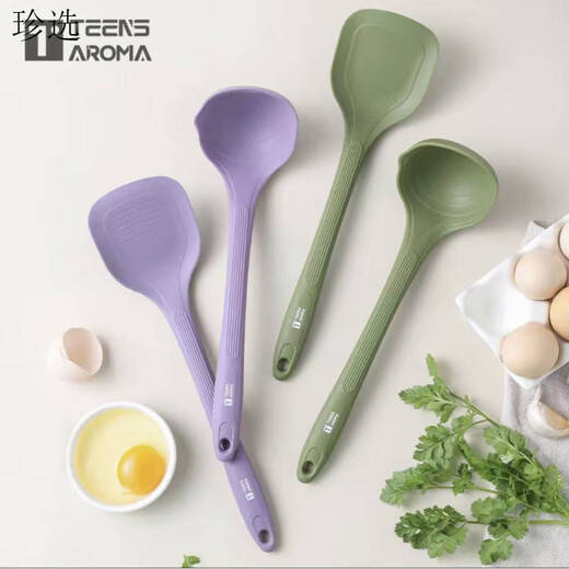 Turns Feiyun Turns silicone spatula and spoon food grade silicone high temperature resistant kitchen universal non-stick pan for cooking soup silicone spoon (green)