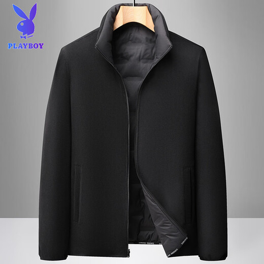 花花公子（PLAYBOY）三合一鹅绒服男士保暖中长款外套脱卸内胆中老年爸爸休闲羽绒服男 MSN9606黑色【可脱卸内胆】 M 170(推荐120斤以内穿)