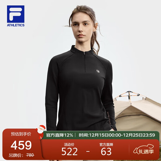 FILA official women's knitted long-sleeved top 2025 autumn fitness sports half-zip simple long T