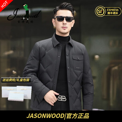 JASONWOOD官方高端品牌羽绒服男士2025冬季新款商务休闲夹克中年爸爸装外套 高档黑色【名牌男士】 M 建议【100-120斤】