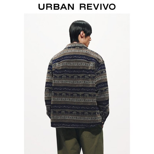 UR2026 spring new men's retro ethnic style horse pattern jacquard casual shirt UML860010 multi-color M