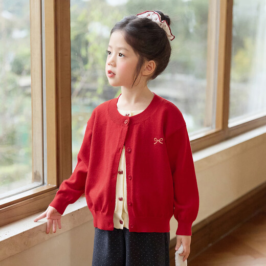 LUSON Children's Clothing Baby Red Knitted Cardigan Women's 2026 Spring Girls New Year Sweater Knitted Jacket