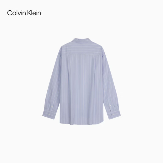 Calvin KleinJeans26 new spring and summer women's casual simple ck embroidered cotton poplin loose striped long-sleeved shirt 3T4-blue background with white stripes S