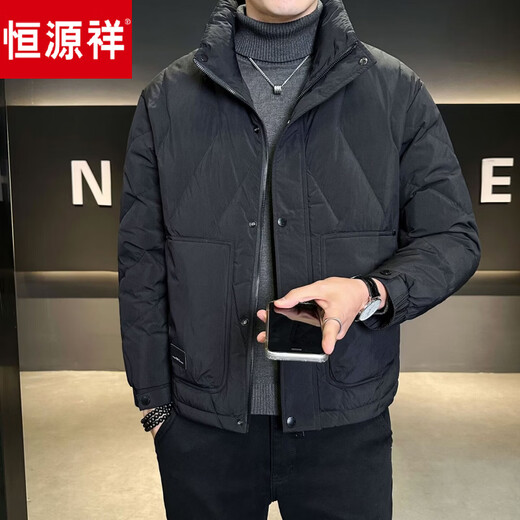恒源祥羽绒服男短款冬季加厚2026新款休闲百搭轻盈保暖冬装鸭绒外套 黑色 L