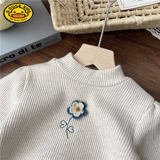 HAL.DUCK Girls' Velvet Bottoming Shirt Western Style 2023 Autumn and Winter New Style Baby Girl Small Flower One-Fleece Long-Sleeved Thickened Top Yellow One-Fleece 80 Suitable for Height 70-80cm Age 1-2 Years Old