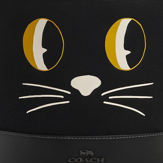COACH Trick Or Treat Halloween Cat Pattern Logo Canvas Leather Bucket Bag Handbag Small Default BasicSet(Bag+DustBag)