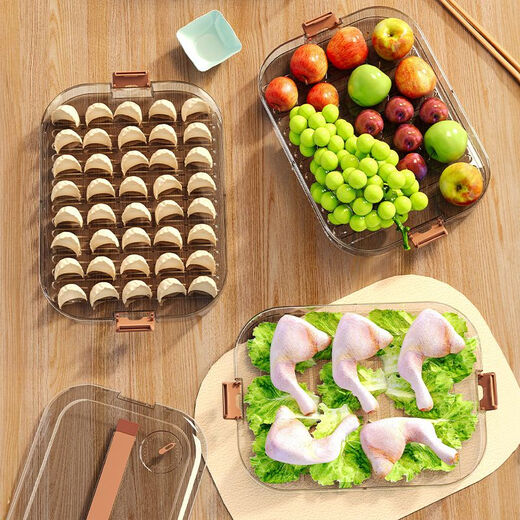 Xinyun Jiameng dumpling storage box household food-grade fresh-keeping box multi-layer wonton and dumpling quick-frozen box closed food storage box transparent orange - food-grade material/anti-stick and anti-slip bottom four layers including lid width 22.5/approximately 240 pieces freshness timer