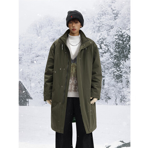 Shelley Jones mid-length knee-high army green coat cotton men's winter new thickened warm jacket jacket clothing dark olive green XL recommended 125-135Jin Jin equals 0.5 kg