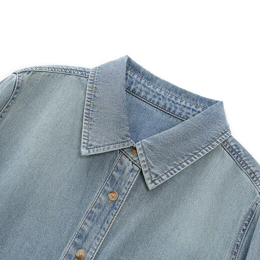 Fragment (dribs&drabs) denim shirt for women 2026 spring new long-sleeved simple washed versatile layered casual shoulder shirt denim blue S