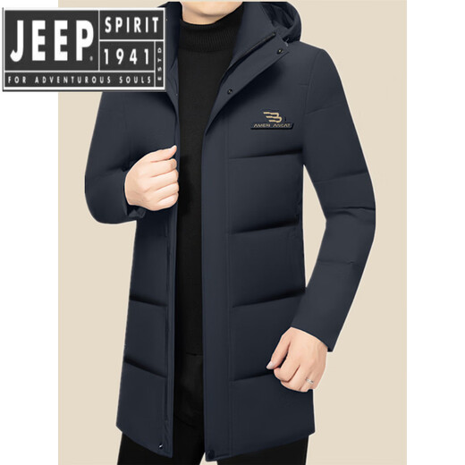 JEEP SPIRIT Jeep Spirit Down Jacket for middle-aged men, fashionable and casual, mid-length, thickened milk silk five-proof jacket, navy blue 3XL 190 (165-180Jin Jin equals 0.5kg)