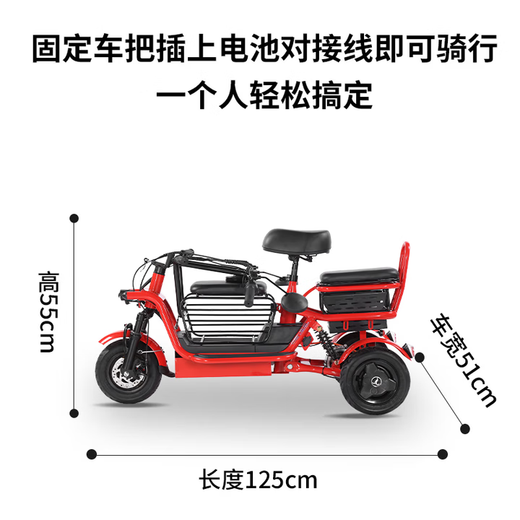 Phoenix Q1 parent-child electric tricycle, household small electric motorcycle, long range, leisure small tricycle, two seats + 650W differential speed + 15A lithium battery + about 40 kilometers