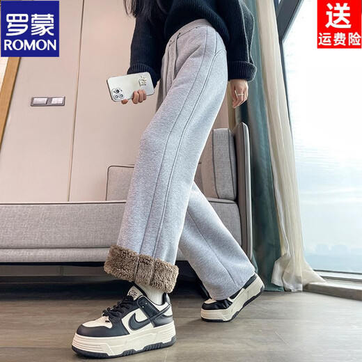 ROMON sherpa wide-leg pants for women in autumn and winter extra thick warm casual sports pants plus velvet thickened narrow straight pants black extra thick sherpa regular style - trousers S Recommendation 85-93 Jin Jin is equal to 0.5 kg