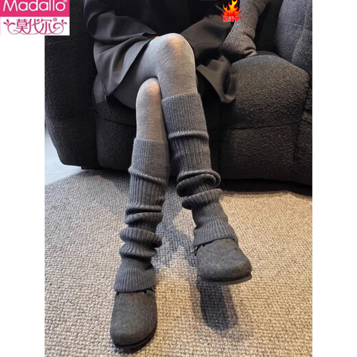 莫代尔秋冬灰色袜套竖纹百搭显瘦显腿直保暖加厚叠穿修饰腿型堆堆袜子女 深灰+黑色【换洗装】 2双 M 50C