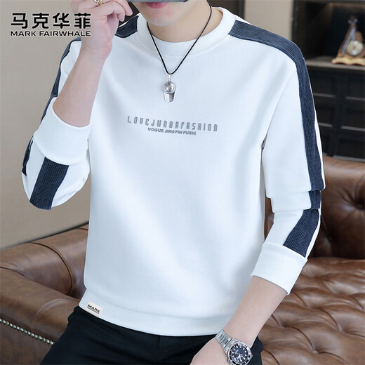 MARK FAIRWHALE sweatshirt men's winter casual bottoming shirt long-sleeved T-shirt men's loose jacket men's fashion white XL