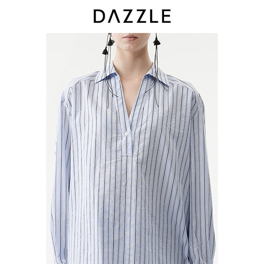 DAZZLE long-sleeved shirt 2026 spring cotton blended long-sleeved top for women light blue XS