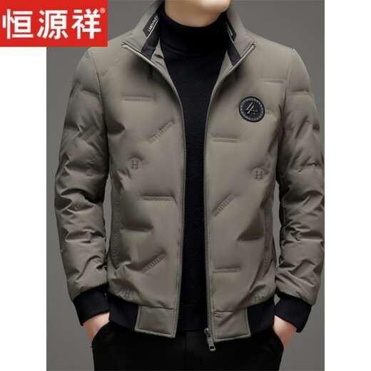 Hengyuanxiang light luxury high-end men's down jacket winter thickened middle-aged white duck down short stand collar cold-proof men's down jacket black (88177) M 170 100-115Jin Jin equals 0.5 kg