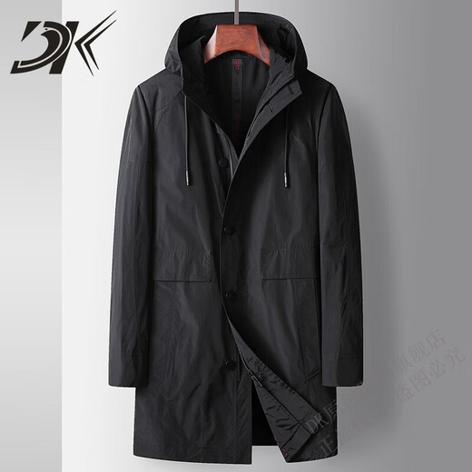 DK high-end men's windbreaker men's mid-length spring and autumn business casual hooded zipper top handsome loose jacket trendy gray M 170