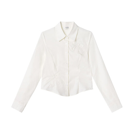 Hello Canon Bow embroidered slim long-sleeved shirt for women in autumn and winter new chic petite short shirt off-white XS
