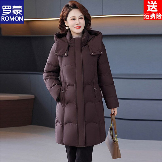 ROMON Mom's medium-length down jacket white duck down thickened warm loose belly-covering winter fashionable cold-proof jacket for middle-aged and elderly people black loose and warm 3XL recommended 125-140 Jin Jin is equal to 0.5 kg