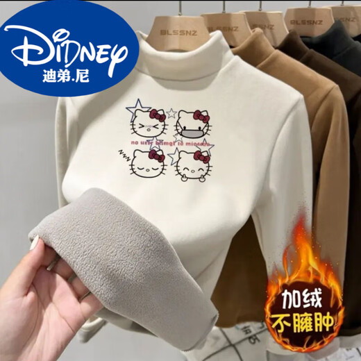 HEYDIDY children's semi-turtle collar German velvet thickened bottoming shirt autumn and winter boys and girls T-shirt medium and large children's warm velvet inner layering top beige three cats velvet thickened 110
