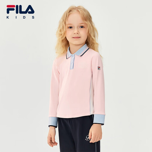 FILA children's clothing long-sleeved T-shirt 2025 winter new style girls and children loose sports POLO shirt hazy pink-LP 105