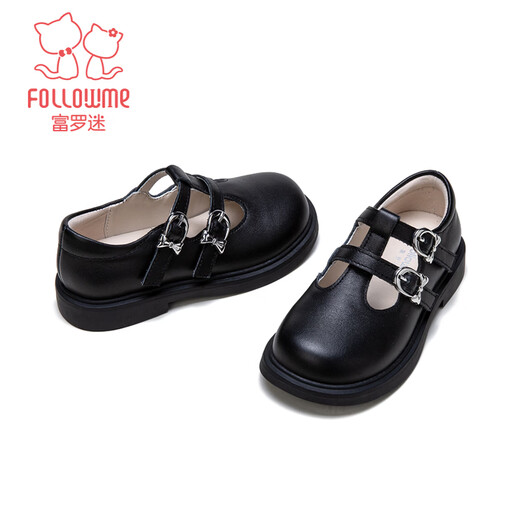 Fuluo Mi Girls' Leather Shoes 26 Spring New British Style Campus Performance Genuine Leather Children's Soft Soled Lightweight Shoes Black 26