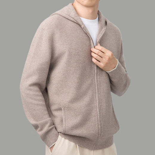 Wirpta high-end brand wool cardigan men's spring and autumn new fashion casual hooded warm light luxury old money zipper sweater yellow brown (spot Suda) L