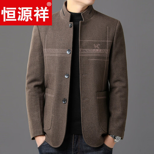 Hengyuanxiang high-end wool tunic jacket men's middle-aged and elderly daddy stand-up collar spring and autumn 2026 new style black L 175