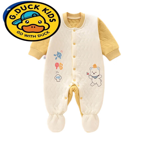G.duck Newborn Baby Clothes Autumn and Winter Newborn Baby Onesies with Foot Covered and Padded to Keep Warm and Foot-proof A199 Warm One-piece Yellow 66cm Baby Around 3-6 Months