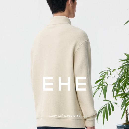 EHE men's air layer pleated three-dimensional texture stand collar zipper drop shoulder fitted sweatshirt men's 2026 spring new style beige, M