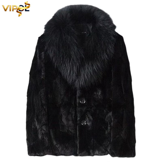 VIPOL's new Haining imitation leather raccoon dog fur collar sheep sheared jacket men's short fur one-piece thickened thick jacket black mink style fur one-piece lining 3XL 160Jin Jin equals 0.5kg ---180Jin Jin equals 0.5kg