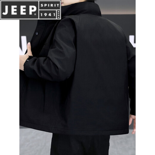 JEEP SPIRIT Light Mature Style Casual Down Jacket Men's Autumn and Winter Lightweight Stand-up Collar Warm Jacket Simple Subzero Coldproof Jacket Black M