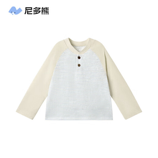 Nido Bear spring new children's striped T-shirt for boys and girls raglan long-sleeved baby elastic loose top, milk blue 80 cm