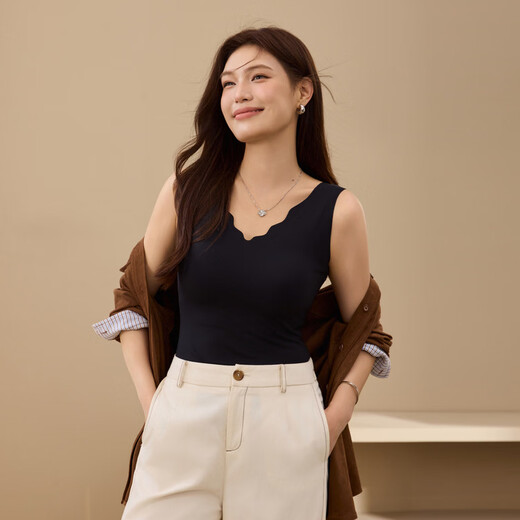 Comes with chest pad vest sling plus size women's soft skin-friendly bottoming shirt fat mm autumn new style black XL /2